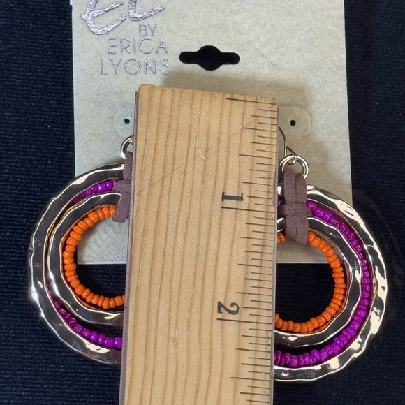 Erica Lyon Gold Pink Orange Rings Dangling Hook Earrings 2.5 inch - Picture 5 of 7